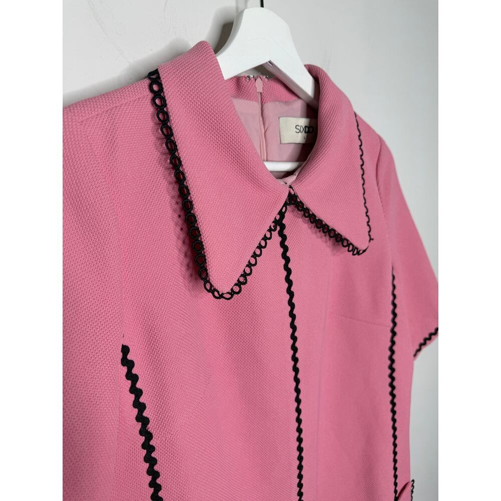 Sixdo Short Sleeve Patch Pocket Collared Mini Dress Pink Black Women's Large - Picture 8 of 10
